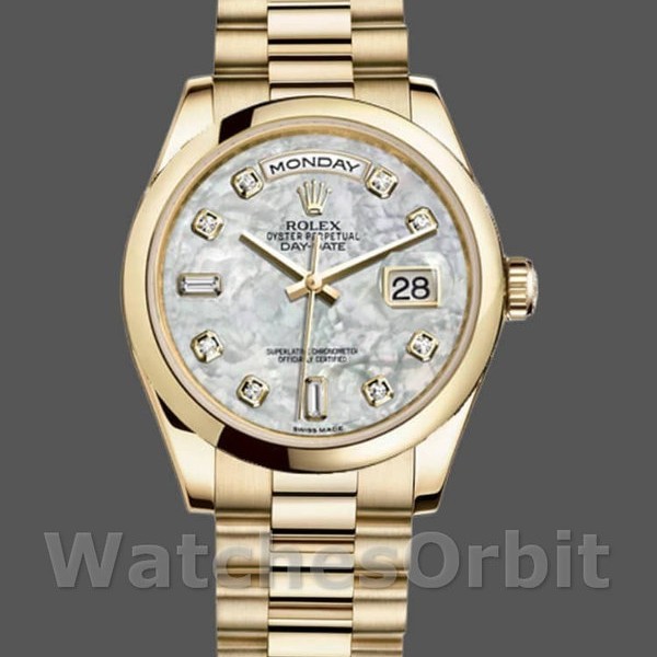 Replica Rolex Day-Date 36 mm Unisex-118208-Oro giallo-Madreperla-Diamante Quadrante MOP
