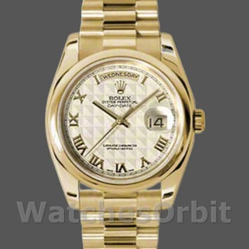 Replica Rolex Day-Date 36mm Unisex-118208-Oro giallo-Numero romano Piramide-Comparto avorio Avorio
