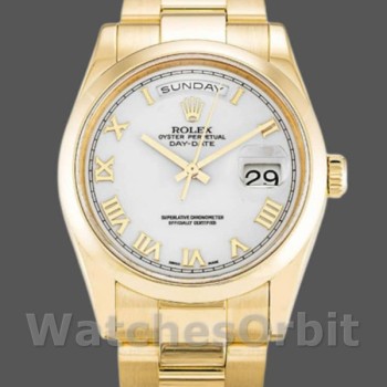 Replica Rolex Day-Date 36 mm Unisex-118208-Oro giallo-Comparatore bianco-Numero romano bianco