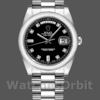 Replica Rolex Day-Date 36mm Unisex-118209-Comparatore nero-Oro bianco Nero