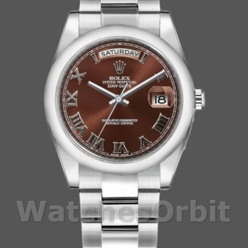 Replica Rolex Day-Date 36mm Unisex-118209-Marrone cioccolato-Diamanti Quadrante Marrone Cioccolato<br />