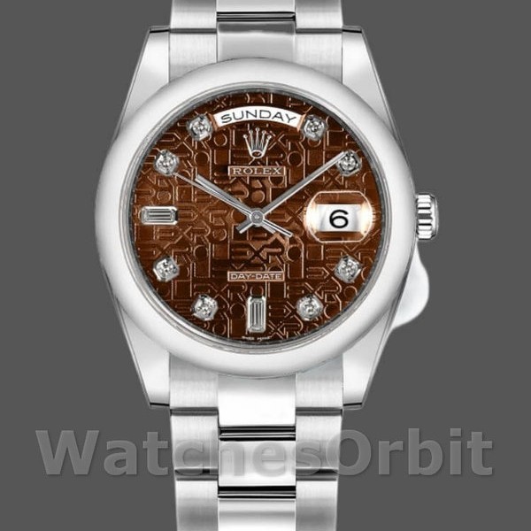 Replica Rolex Day-Date 36mm Unisex-118209-Jubilee-Chocolate Brown-Diamonds Quadrante marrone