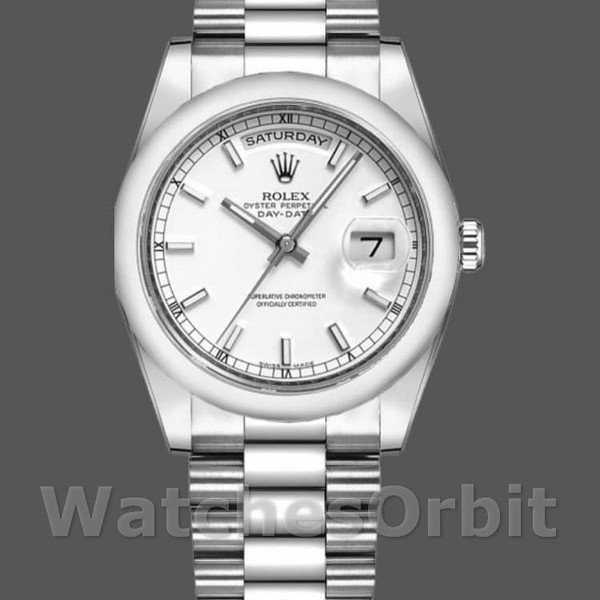 Replica Rolex Day-Date 36mm Unisex-118209-Bracciale Oyster-Comparatore Bianco Bianco<br />