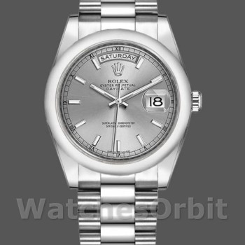 Replica Rolex Day-Date 36 mm Unisex-118209-Comparatore argento-Oro bianco Argento