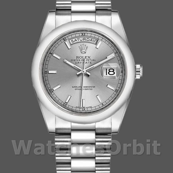 Replica Rolex Day-Date 36 mm Unisex-118209-Comparatore argento-Oro bianco Argento