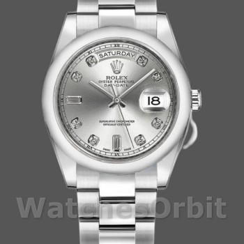Replica Rolex Day-Date 36 mm Unisex-118209-Argento quadrante diamantato-Automatico Argento
