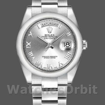 Replica Rolex Day-Date 36mm Unisex-118209-Componente argentato a numeri romani-Automatico argento