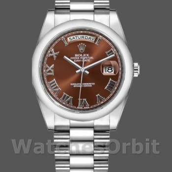 Replica Rolex Day-Date 36mm Unisex-118209-Dal quadrante oro bianco marrone cioccolato Marrone cioccolato<br />