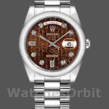 Replica Rolex Day-Date 36mm Unisex-118209-Oro bianco-Giubileo-Comparto marrone cioccolato Marrone