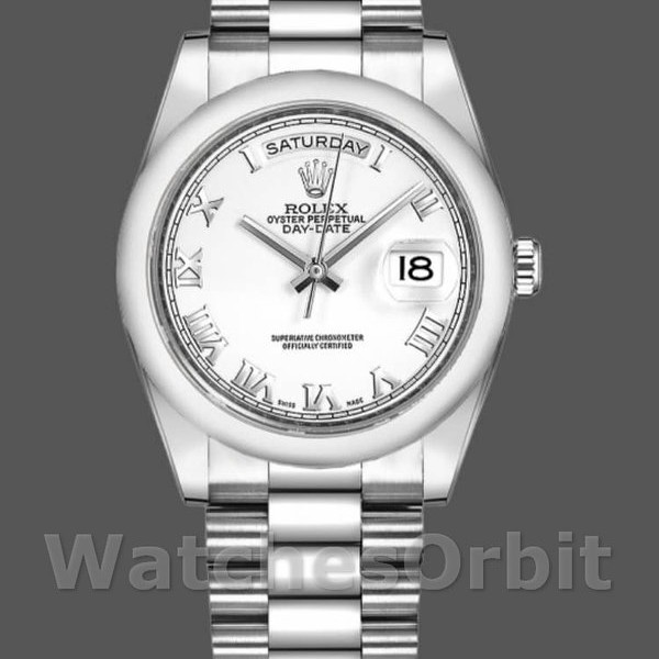Replica Rolex Day-Date 36mm Unisex-118209-Dal quadrante bianco all'oro bianco<br />
