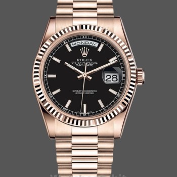 Replica Rolex Day-Date 36mm Unisex-118235-Comparatore nero-Oro rosa nero unisex