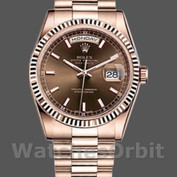 Replica Rolex Day-Date 36mm Unisex-118235-Dal quadrante in oro scuro al cioccolato Unisex-118235