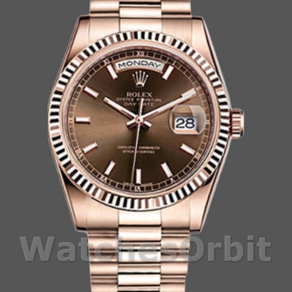 Replica Rolex Day-Date 36mm Unisex-118235-Dal quadrante in oro scuro al cioccolato Unisex-118235