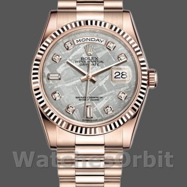 Replica Rolex Day-Date 36 mm Unisex-118235-Oro Everose-Meteorite Quadrante di diamanti Meteorite