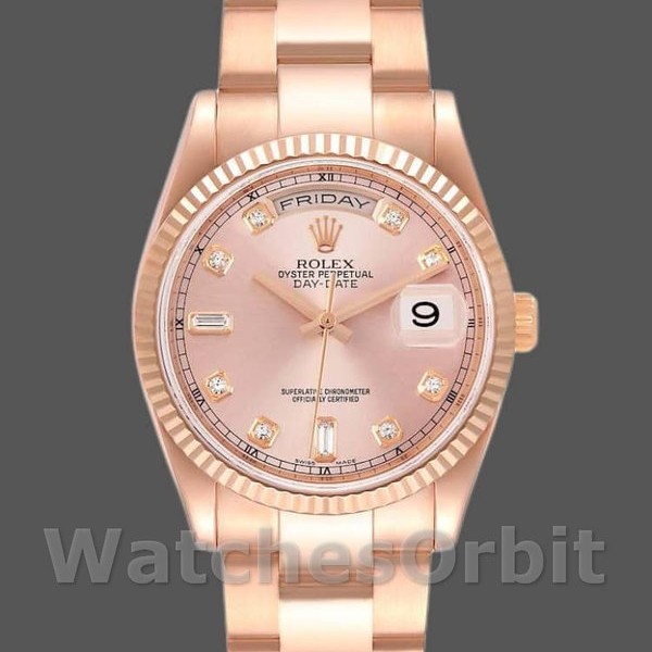 Replica Rolex Day-Date 36 mm Donna-118235-Oroverosa-Diamante Rosa Quadrante Rosa