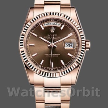 Replica Rolex Day-Date 36mm Unisex-118235-Ghiera scanalata-Dialetto cioccolato Unisex-118235