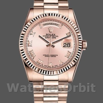 Replica Rolex Day-Date 36mm Donna-118235-Calendario Rosa Numeri Romani Rosa