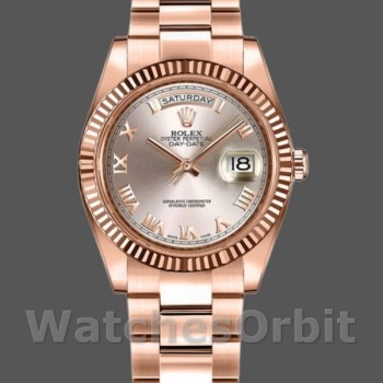 Replica Rolex Day-Date 36mm Donna-118235-Calendario romano rosa-Ghiera scanalata rosa
