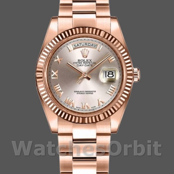 Replica Rolex Day-Date 36mm Donna-118235-Calendario romano rosa-Ghiera scanalata rosa