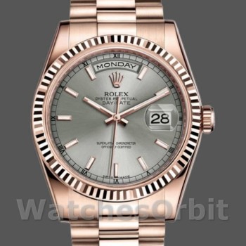 Replica Rolex Day-Date 36 mm Unisex-118235-Comparatore grigio rodio-Oro rosa Grigio rodio