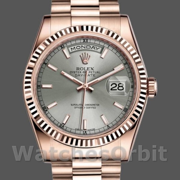 Replica Rolex Day-Date 36 mm Unisex-118235-Comparatore grigio rodio-Oro rosa Grigio rodio