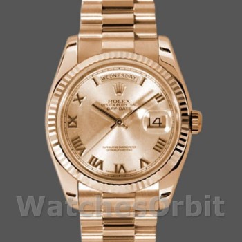 Replica Rolex Day-Date 36mm Unisex-118235-Rose Champagne-Dal quadrante romano Champagne