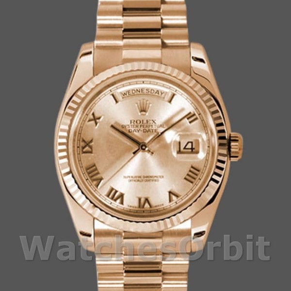 Replica Rolex Day-Date 36mm Unisex-118235-Rose Champagne-Dal quadrante romano Champagne