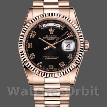 Replica Rolex Day-Date 36mm Unisex-118235-Oro rosa-Comparatore arabo nero Unisex-118235-Comparatore arabo nero