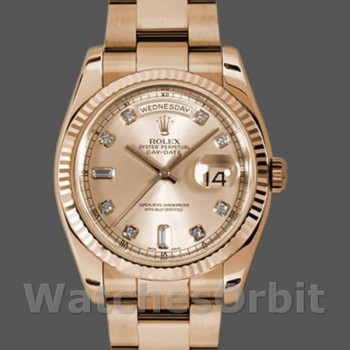 Replica Rolex Day-Date 36mm Unisex-118235-Oro rosa-Champagne Quadrante con diamanti Champagne