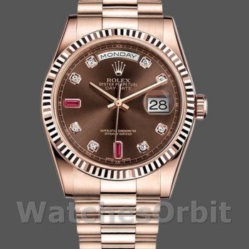 Replica Rolex Day-Date 36mm Unisex-118235-Dal quadrante oro rosa-marrone cioccolato Unisex-118235