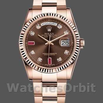 Replica Rolex Day-Date 36mm Unisex-118235-Oro Rosa-Diamante Quadrante Cioccolato Unisex