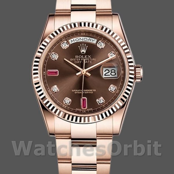Replica Rolex Day-Date 36mm Unisex-118235-Oro Rosa-Diamante Quadrante Cioccolato Unisex