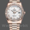 Replica Rolex Day-Date 36 mm Unisex-118235-Calrante bianco-Ghiera scanalata Bianco