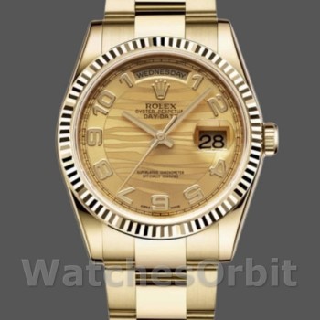 Replica Rolex Day-Date 36mm Unisex-118238-Arabic Numeral Wave-Champagne Quadrante champagne Champagne