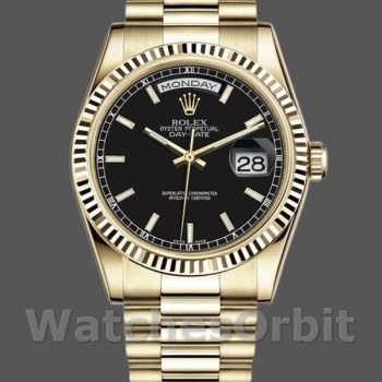 Replica Rolex Day-Date 36mm Uomo-118238-Calrante nero-Acciaio nero unisex