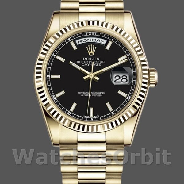 Replica Rolex Day-Date 36mm Uomo-118238-Calrante nero-Acciaio nero unisex