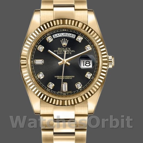 Replica Rolex Day-Date 36 mm Uomo-118238-Calendario nero con diamanti Nero