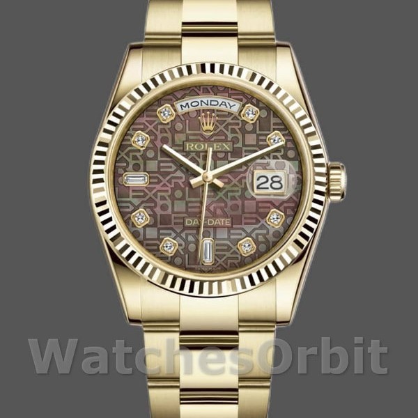 Replica Rolex Day-Date 36 mm Unisex-118238-Calendario nero MOP-Diamante MOP
