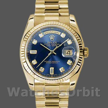 Replica Rolex Day-Date 36 mm Unisex-118238-Calendario blu con diamanti Blu