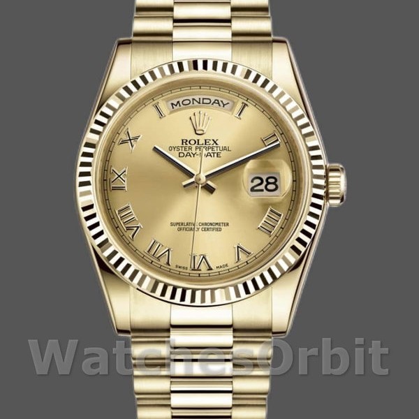 Replica Rolex Day-Date 36mm Unisex-118238-Champagne Quadrante champagne Champagne