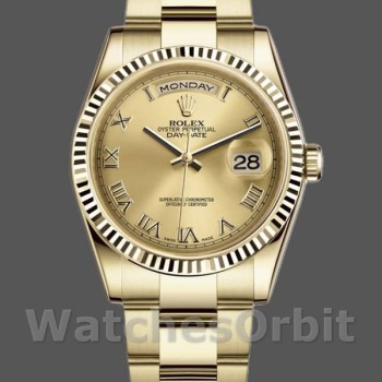 Replica Rolex Day-Date 36mm Unisex-118238-Calendario champagne-Oro giallo Champagne unisex