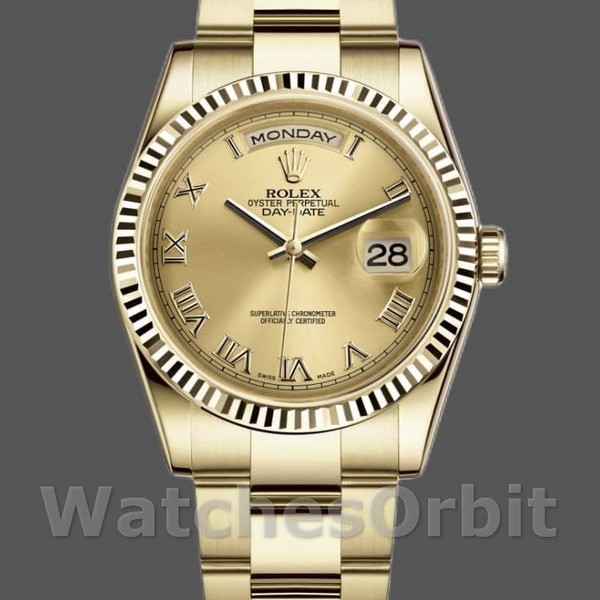 Replica Rolex Day-Date 36mm Unisex-118238-Calendario champagne-Oro giallo Champagne unisex