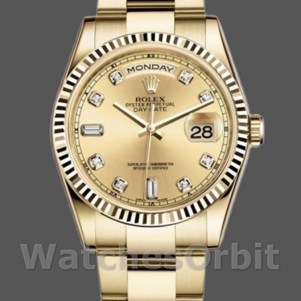 Replica Rolex Day-Date 36mm Unisex-118238-Champagne-Diamond Dial Champagne unisex