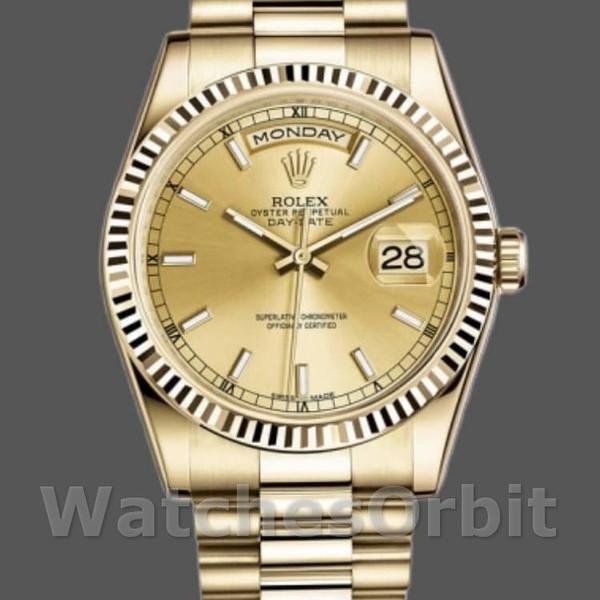 Replica Rolex Day-Date 36mm Unisex-118238-Ghiera scanalata-Comparatore Champagne Champagne