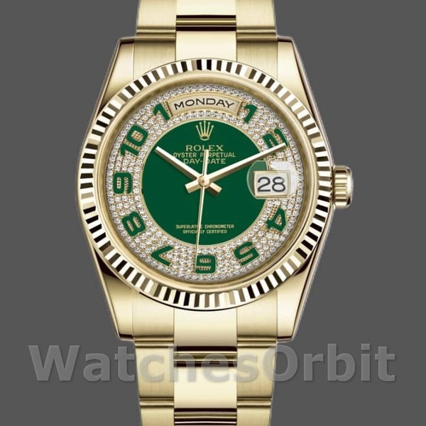 Replica Rolex Day-Date 36 mm Unisex-118238-Green Quadrante con pavé di diamanti Verde