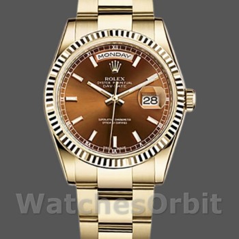 Replica Rolex Day-Date 36mm Unisex-118238-Index Quadrante Cognac-Ghiera scanalata <span style=