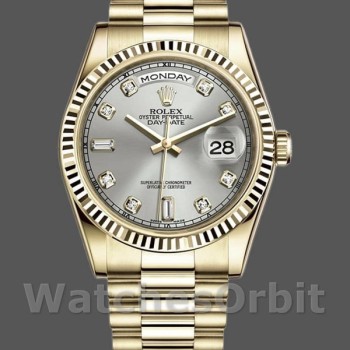Replica Rolex Day-Date 36mm Unisex-118238-Argento Quadrante diamantato Argento