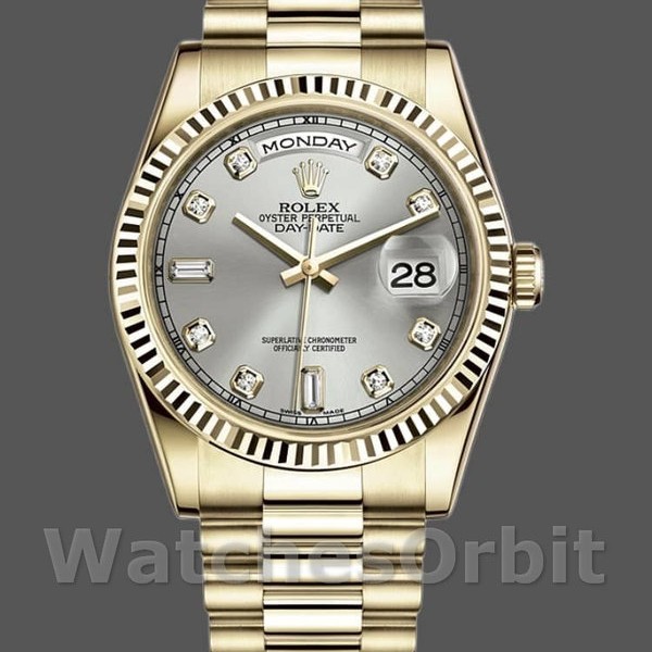 Replica Rolex Day-Date 36mm Unisex-118238-Argento Quadrante diamantato Argento
