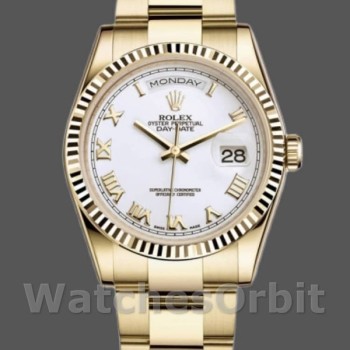 Replica Rolex Day-Date 36mm Unisex-118238-Comparatore bianco con numeri romani Bianco<br />
