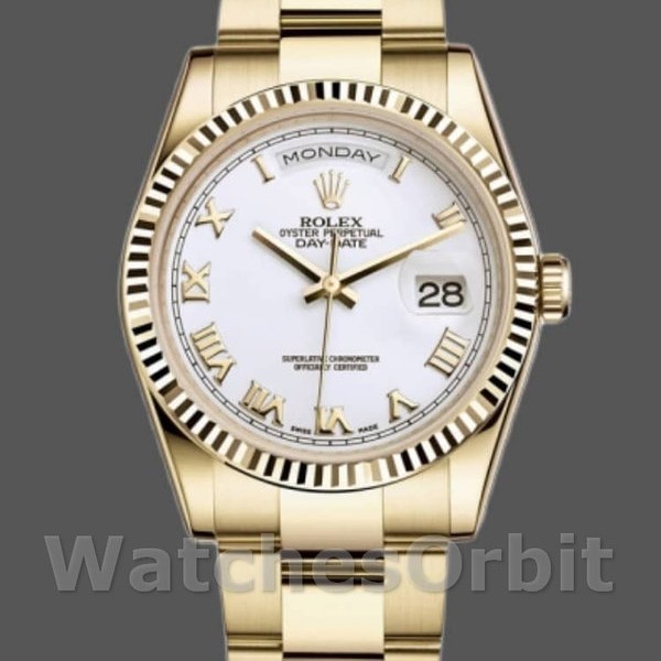 Replica Rolex Day-Date 36mm Unisex-118238-Comparatore bianco con numeri romani Bianco<br />